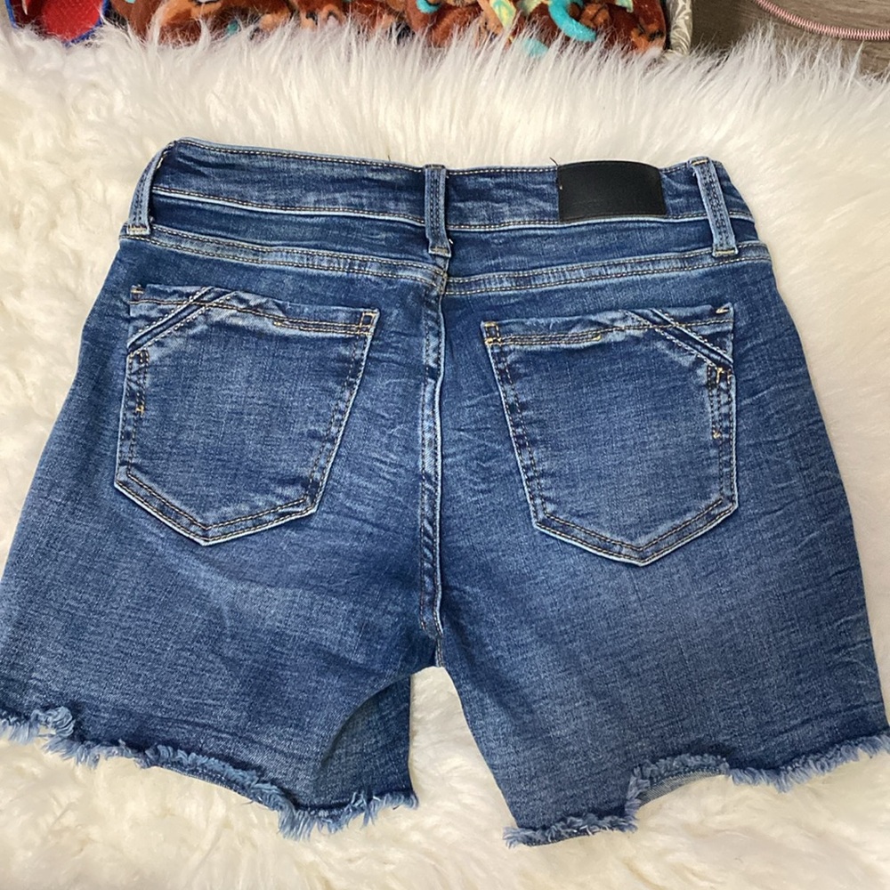 Buckle Black Denim Blue Distressed Women's Shorts - Picture 2 of 5
